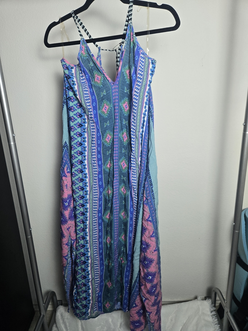 Boho Stripe Maxi Dress in Teal and Pink